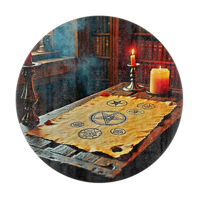 Ancient Spells on a Mystic Scroll Cutting Board (Front)