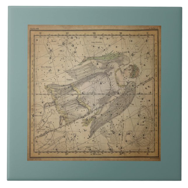 Ancient Star Chart of Virgo the Moon  Tile (Front)