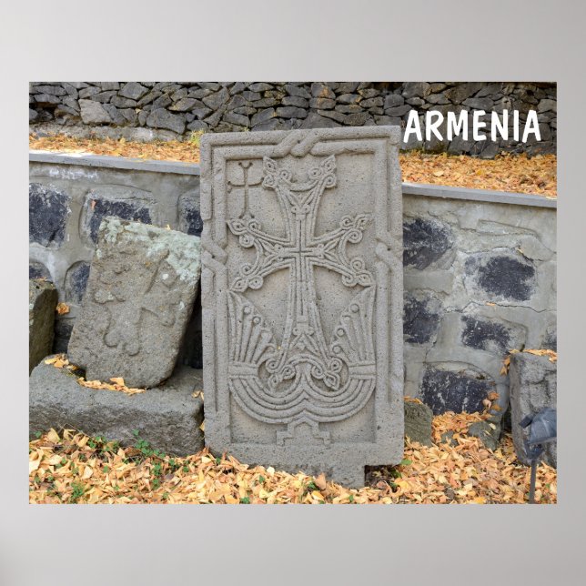 Ancient stone crosses (khachkars) in Armenia Poster (Front)