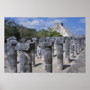 Ancient Stone pillars in Chichen Itza. Central Poster