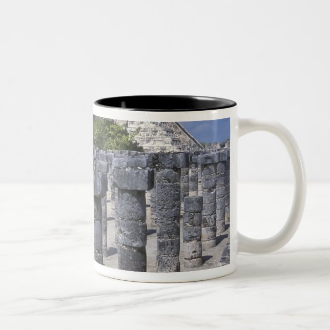Ancient Stone pillars in Chichen Itza. Central Two-Tone Coffee Mug (Right)