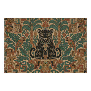 Ancient Stone Relief with Jungle Jaguar Poster