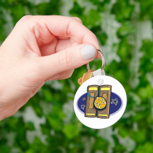 Ancient Stone Tablets with Pentagram Amulet Key Ring