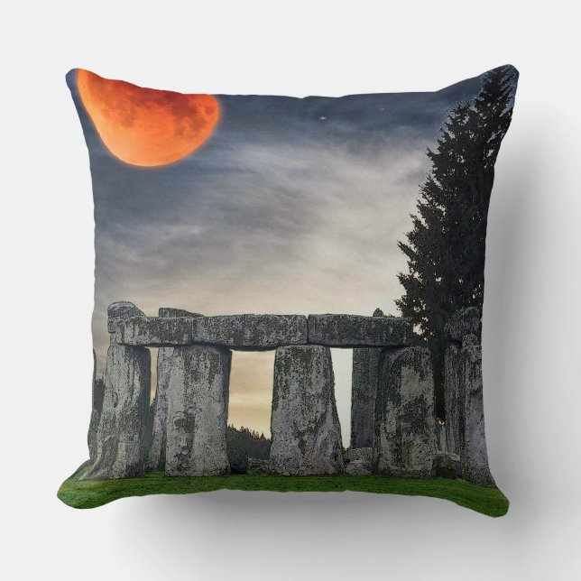 Ancient Stonehenge & Mystical Red Full Moon Cushion (Front)