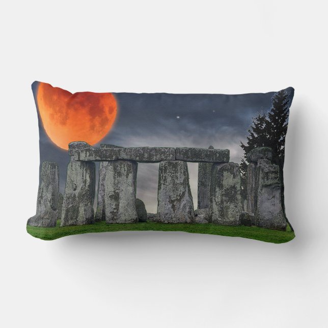 Ancient Stonehenge & Mystical Red Full Moon Lumbar Cushion (Front)
