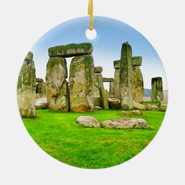 Ancient Stonehenge Standing Stones in Summer Art Ceramic Tree Decoration (Back)