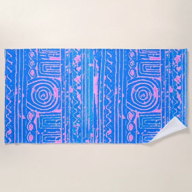 Ancient Sumerian Mesopotamian Pattern Blue Beach Towel (Front)