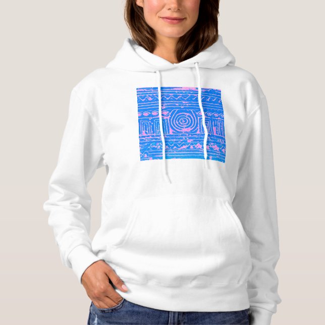 Ancient Sumerian Mesopotamian Pattern Blue Hoodie (Front)