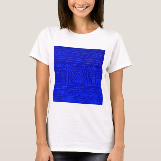 Ancient Sumerian Mesopotamian Pattern Blue T-Shirt (Front)