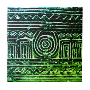 Ancient Sumerian Mesopotamian Pattern Green Filter Tile