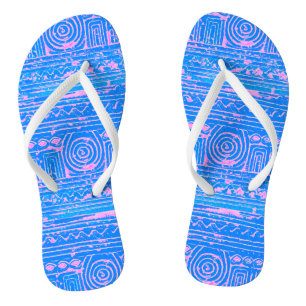Ancient Sumerian Mesopotamian Pattern Pink Blue Jandals