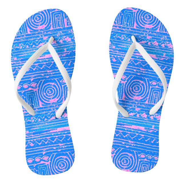 Ancient Sumerian Mesopotamian Pattern Pink Blue Jandals (Footbed)