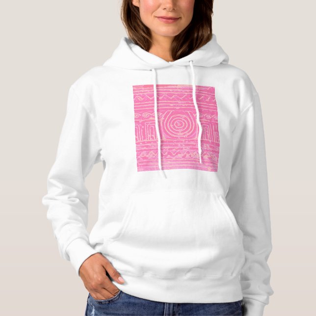 Ancient Sumerian Mesopotamian Pattern Pink Hoodie (Front)