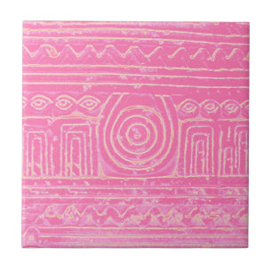 Ancient Sumerian Mesopotamian Pattern Pink Tile