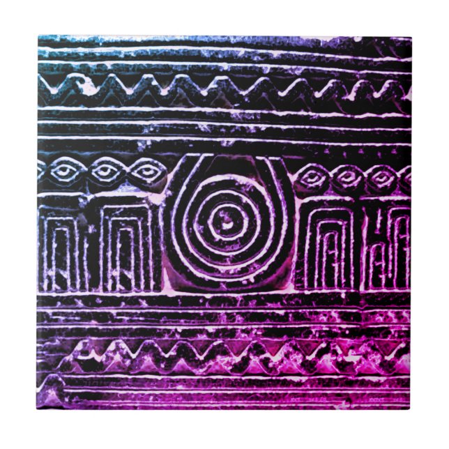 Ancient Sumerian Mesopotamian Pattern Purple Tile (Front)