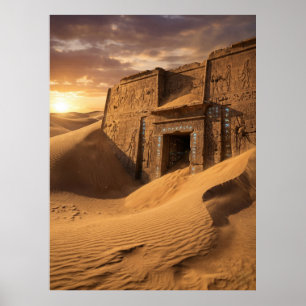 Ancient Temple Desert Sci-Fi Art Poster