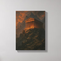 Ancient Temple on Rocky Mountain at Sunset Glow