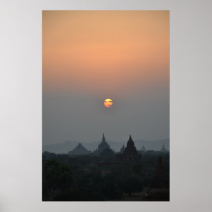 Ancient Temples at Sunset – Bagan, Myanmar Poster
