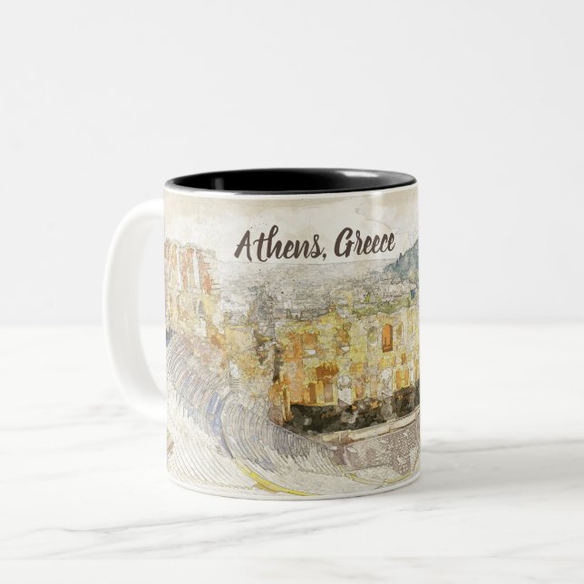 ancient theatre of Herodion, Athens, Greece Two-Tone Coffee Mug (Front Left)