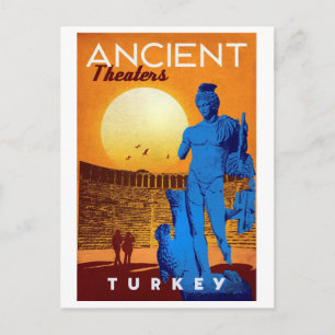 Ancient theatres, Turkey, sculpture art, vintage Postcard