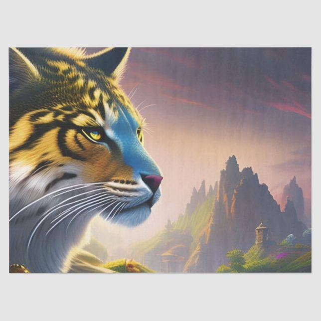 Ancient Tiger Surveys his kingdom-Purple Flowers  Tissue Paper (Front)