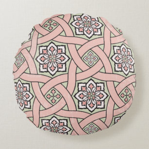 Ancient tile ornamental background, seamless patt round cushion