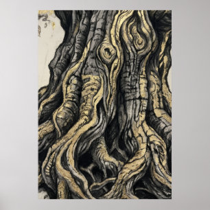 Ancient Tree Bark Etching Poster Detailed Nature