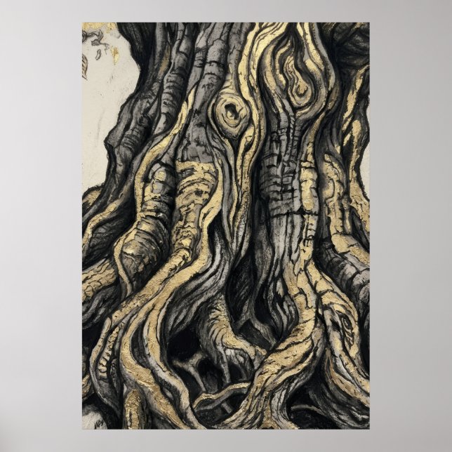 Ancient Tree Bark Etching Poster | Detailed Nature (Front)