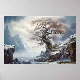 Ancient Tree Mystic Serene Landscape  Poster