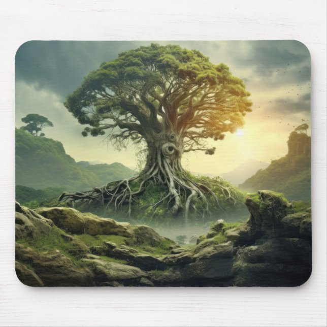 Ancient Tree Of Life Peaceful Nature Fantasy World Mouse Pad (Front)