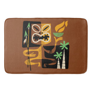 Ancient Tribal Rituals: Man with Fire and Spears Bath Mat