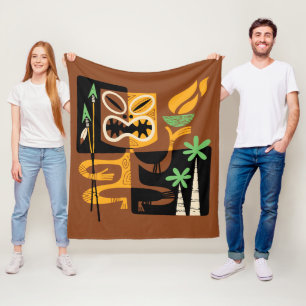 Ancient Tribal Rituals: Man with Fire and Spears Fleece Blanket