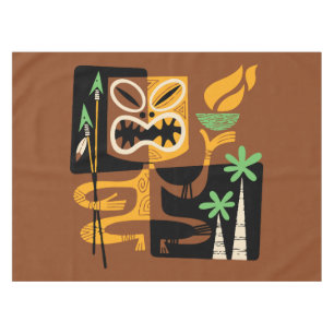 Ancient Tribal Rituals: Man with Fire and Spears Tablecloth