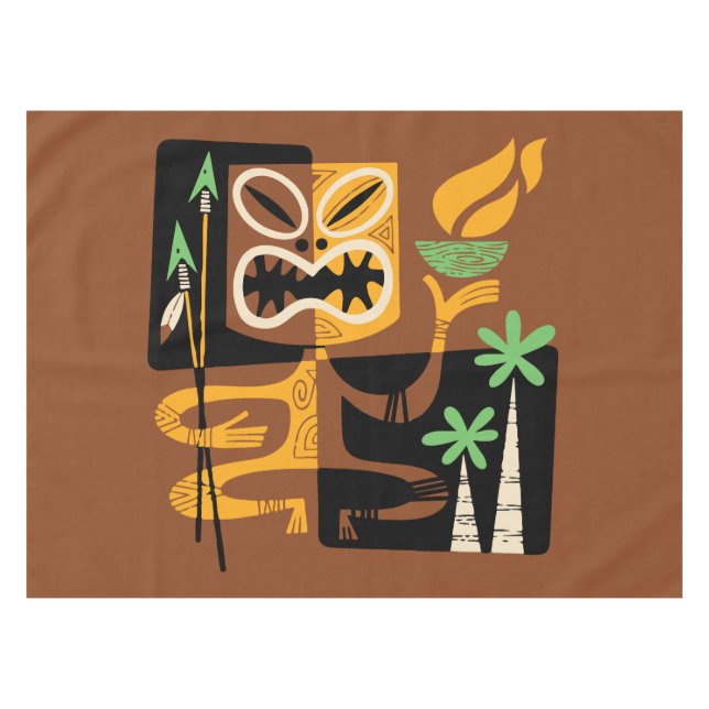 Ancient Tribal Rituals: Man with Fire and Spears Tablecloth (Front (Horizontal))