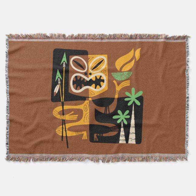 Ancient Tribal Rituals: Man with Fire and Spears Throw Blanket (Front)