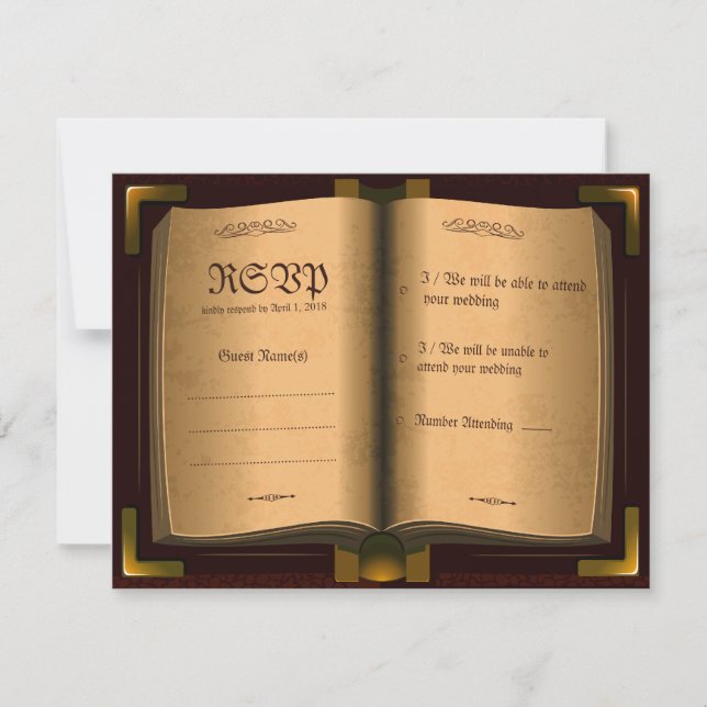 Ancient Vintage Leather Book RSVP Card (Front)