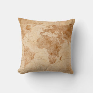 Ancient vintage world map illustrationmap, world, cushion