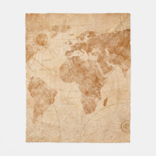 Ancient vintage world map illustrationmap, world,  fleece blanket