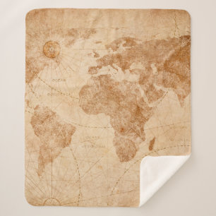 Ancient vintage world map illustrationmap, world, sherpa blanket