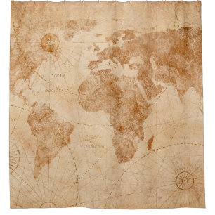 Ancient vintage world map illustrationmap, world,  shower curtain