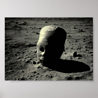 Ancient Weathered Alien Statue on Moon Poster