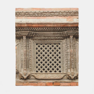 Ancient window in Nasal Chowk Courtyard of Hanuman Fleece Blanket