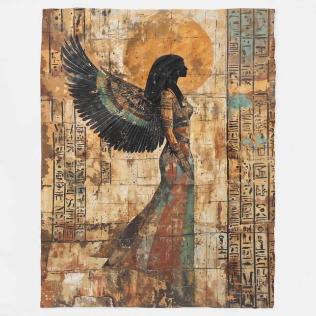 Ancient Winged Egyptian Goddess Fleece Blanket (Front)