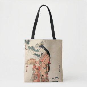 Ancient Wood Drawing of Japanese Woman Tote Bag