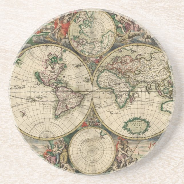 Ancient World Map Beverage Coaster (Front)
