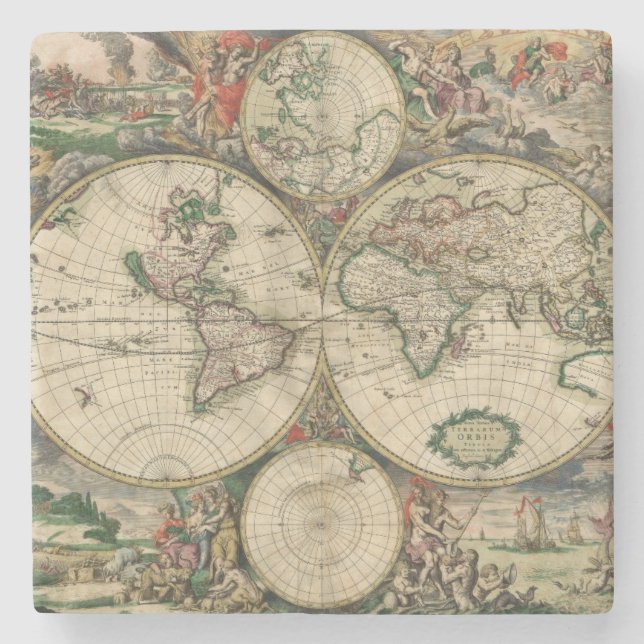 Ancient World Map Stone Coaster (Front)
