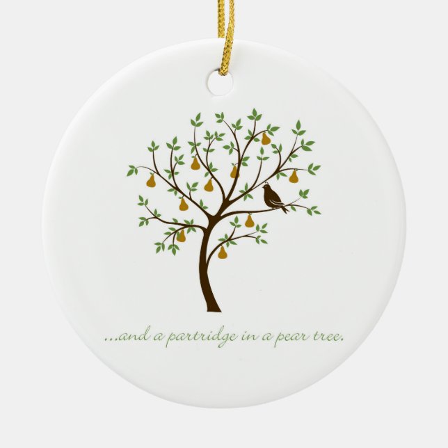 And a partridge in a pear tree ceramic tree decoration (Front)