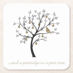 And a partridge in a pear tree square paper coaster