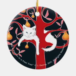 And a Persian in a Pear Tree... double sided Ceramic Tree Decoration
