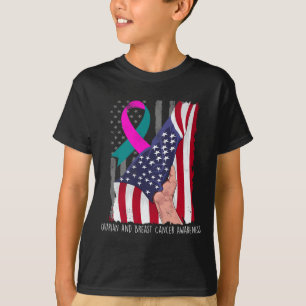 And Breast Cancer Awareness American Flag Ribbon T-Shirt